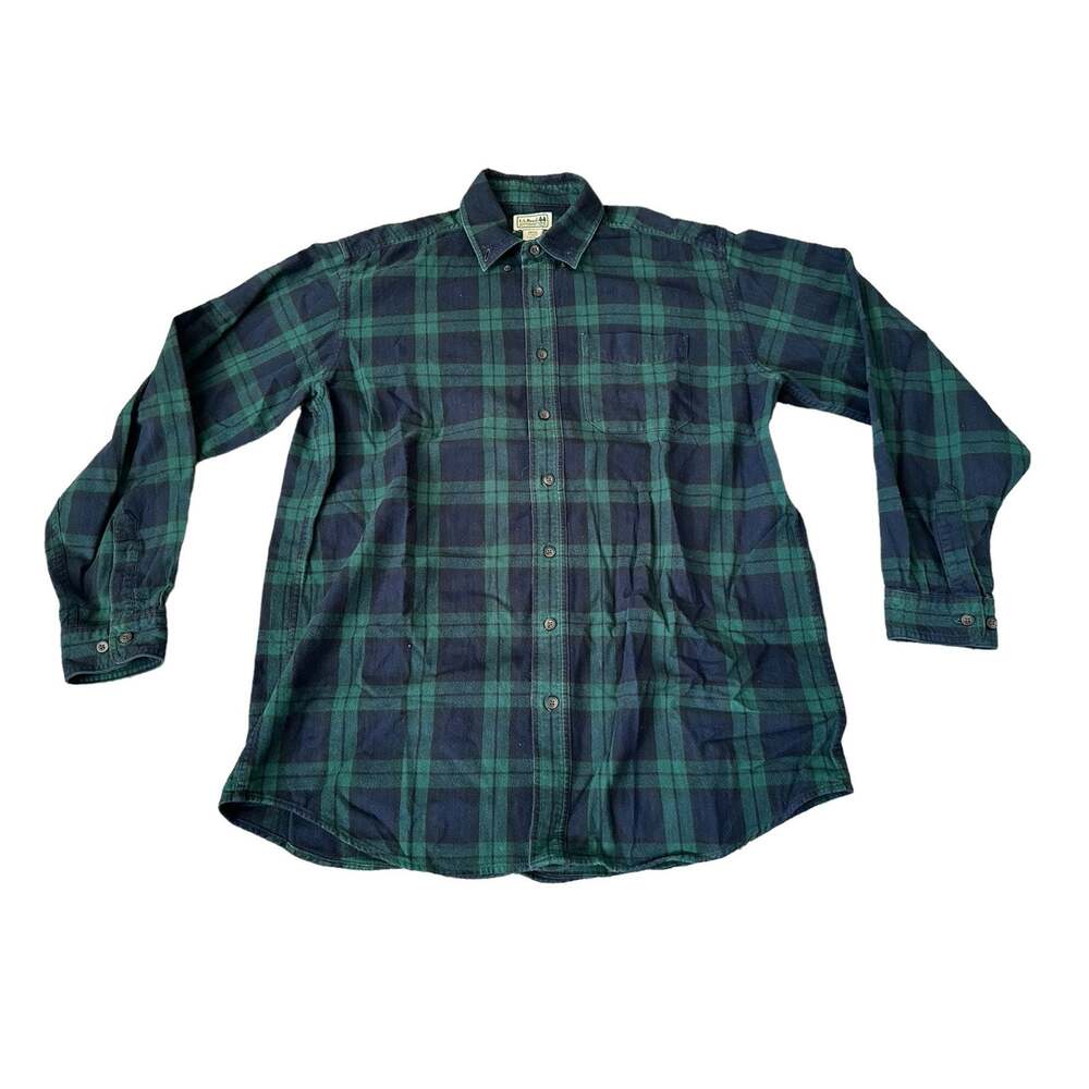 LL Bean BHG6 Green Blue Plaid Mens Large Tall Button Up Shirt